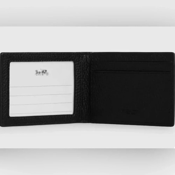 NWT Coach Pebble Leather Compact Billfold Wallet ~ Black ~ STILL IN PACKAGING 🖤 - Picture 3 of 9